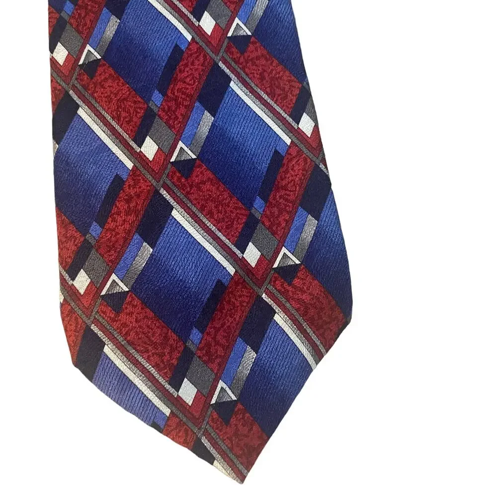 Carlos Piati Paris Blue Red Abstract 100% Silk Multi-Color Formal Tie Men 65 L